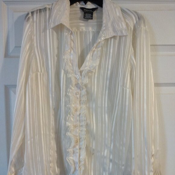 George Designs By Mark Eisen Sheer Long Sleeve Button Down Women’s Dress Shirt - Picture 1 of 3
